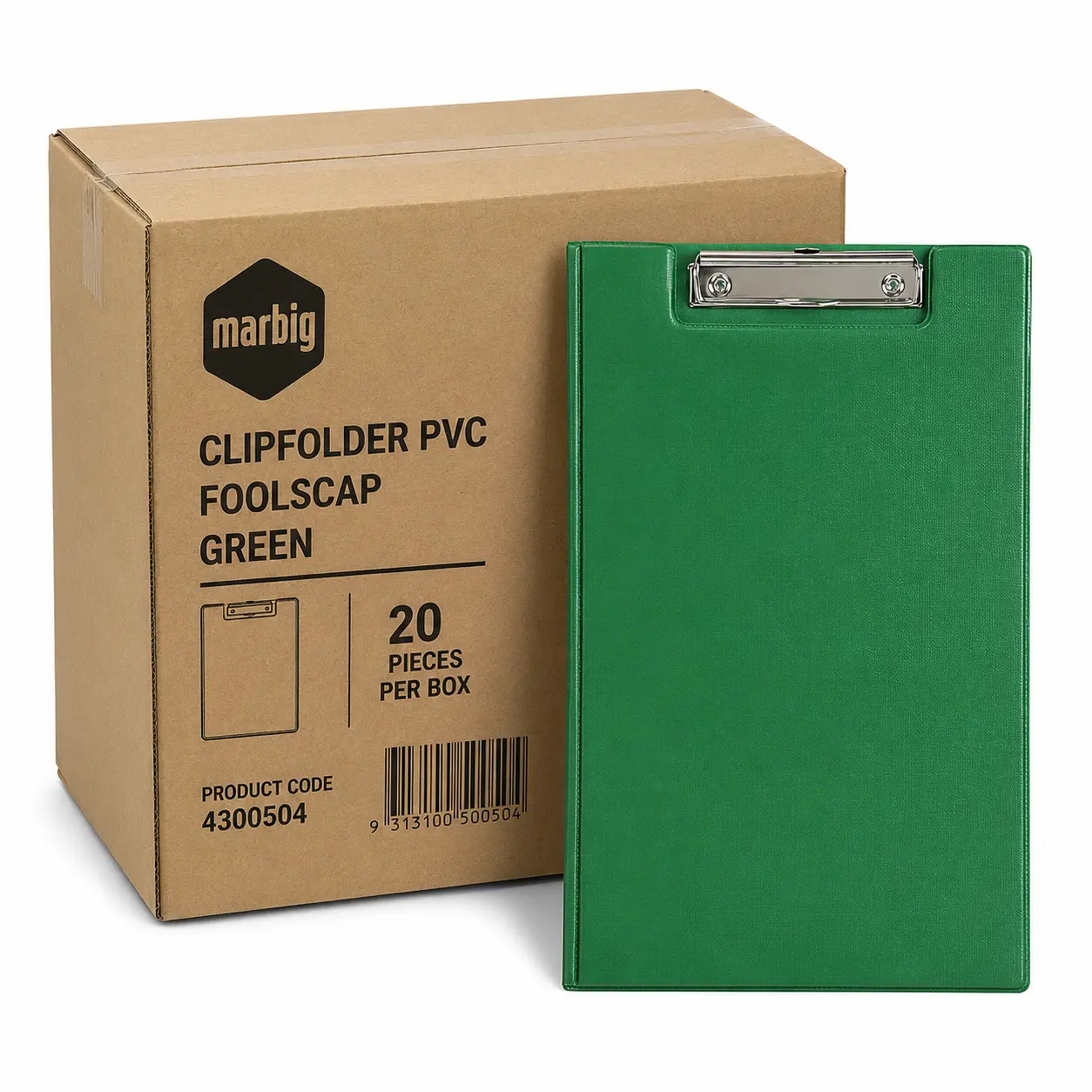 Marbig Clipfolder PVC Foolscap Green Box 20