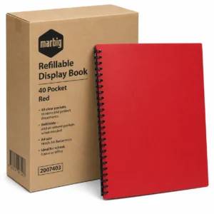 Marbig A4 Refillable Display Book 40 Pocket Red 2007403 with bulk packaging box