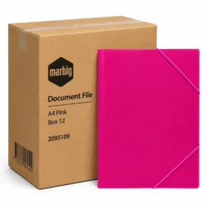 Marbig Document File A4 Pink Box 12 with elastic closure and bulk packaging