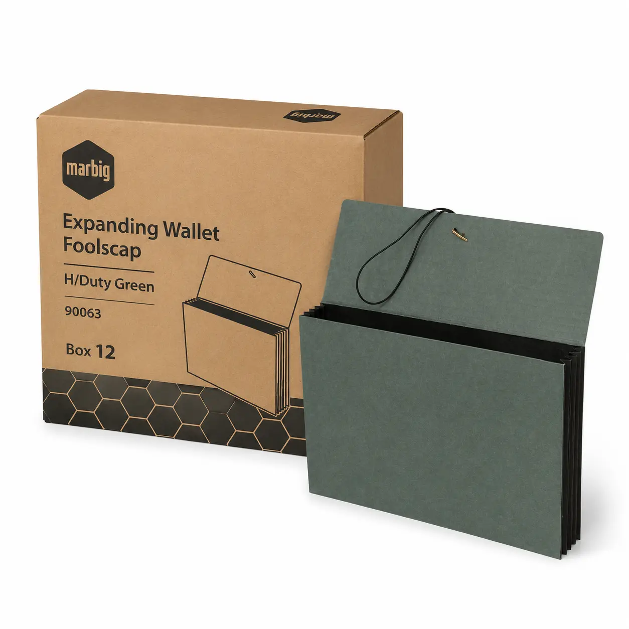 Marbig expanding wallet heavy duty green bulk box 12