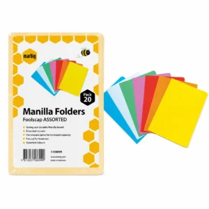 Marbig manilla folders foolscap assorted colours pack 20