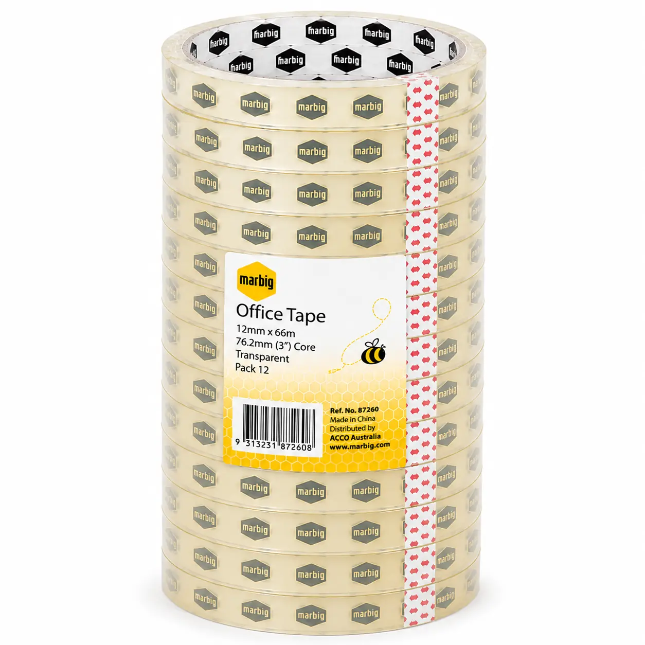 Marbig office tape 12mm x 66m sticky tape 12 rolls bulk pack