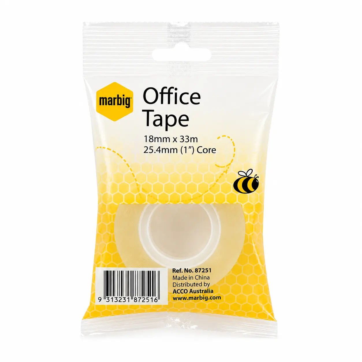 Marbig office tape 18mm x 33m sticky tape single roll
