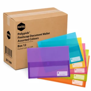 Marbig Polypick Foolscap Document Wallet Assorted Box 12 assorted translucent colours