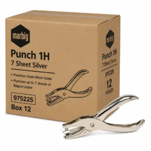 Marbig plier 1 hole punch silver box 12