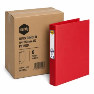 Marbig ring binder A4 25mm 4D red, box 6