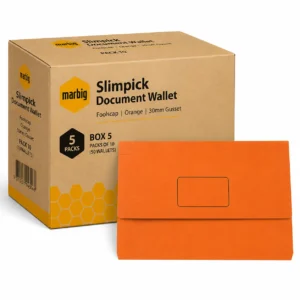 Marbig Slimpick Document Wallets Foolscap Orange Pack 10 Box 5 Packs