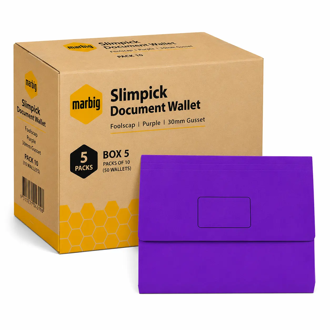 Marbig Slimpick Document Wallet Foolscap Purple Pack 10, Box 5 Packs