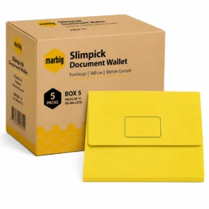 Marbig Slimpick Document Wallet Foolscap Yellow Pack 10, Box 5 Packs