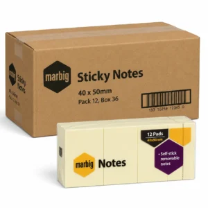 Marbig Sticky Notes 40 x 50mm Pack 12 Box 36 self-stick removable notes