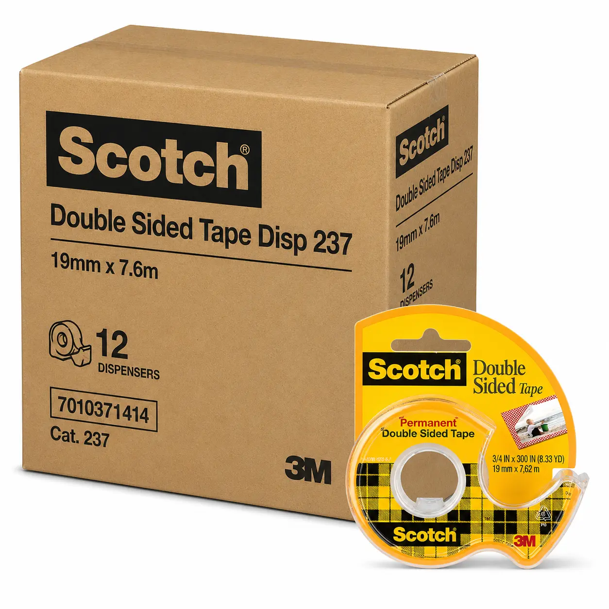 Scotch 237 Double Sided Tape Dispenser 19mm x 7.6m box 12