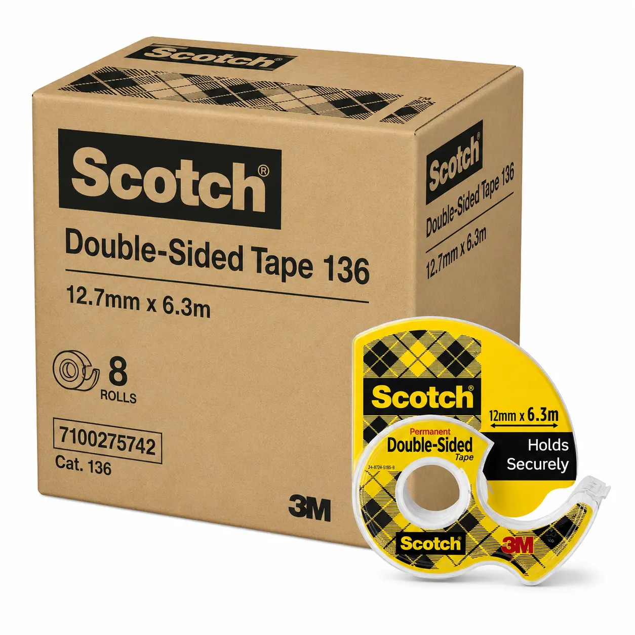 Scotch double sided tape dispenser 12.7mm x 6.3m box 8 bulk packaging