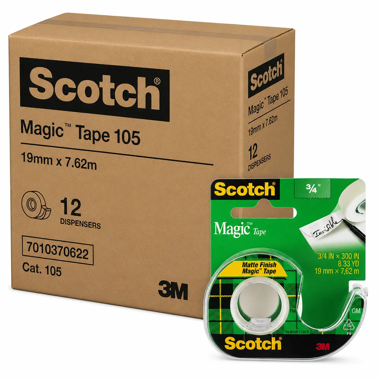 Scotch magic tape dispenser 19mm x 7.62m box 12 bulk packaging