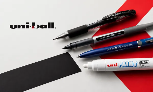 Uni-ball pens and paint markers including Signo gel pens, Vision Elite rollerball pens and Uni Paint PX-20 markers