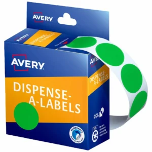 Avery green 24mm dot dispenser labels, roll 500 labels