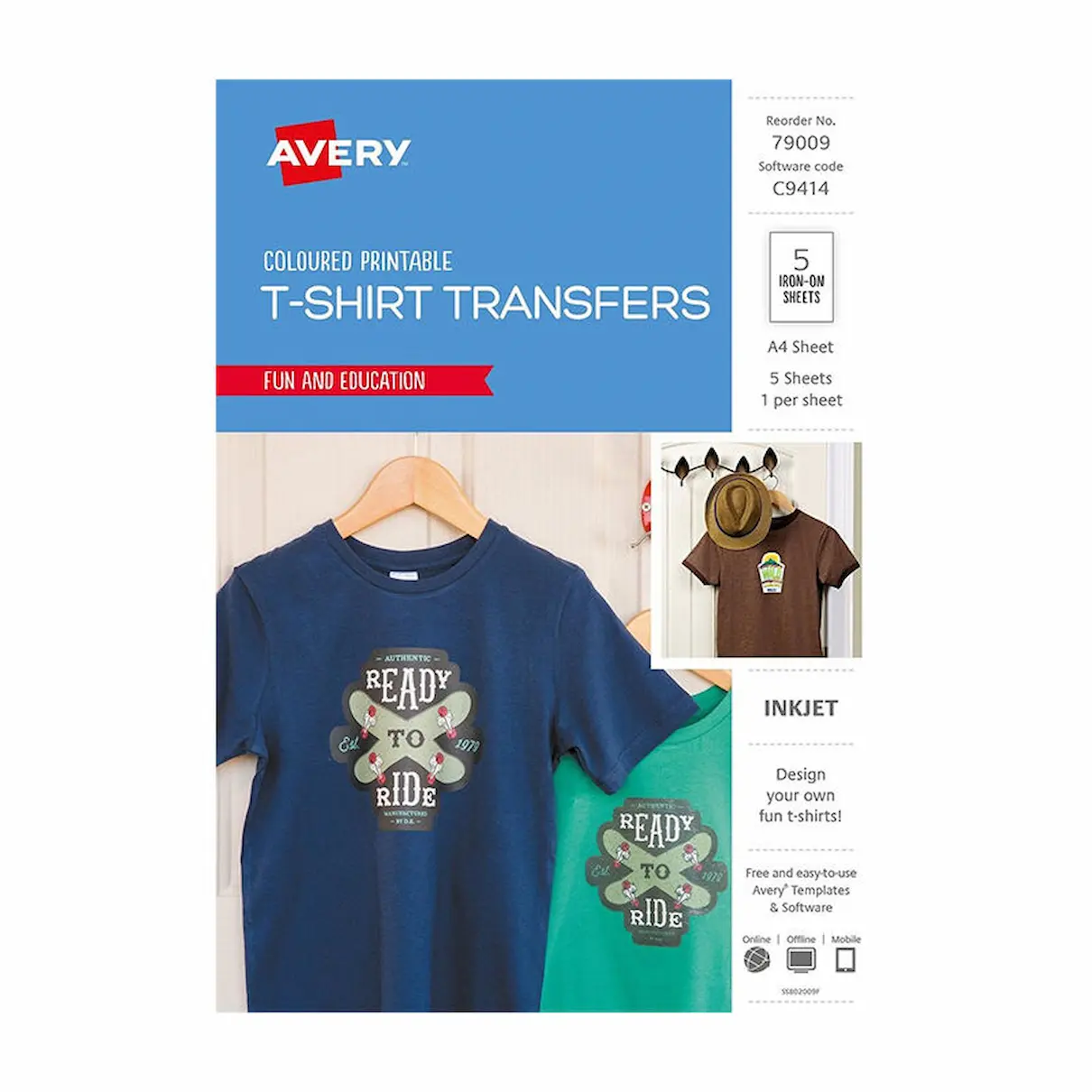 Avery Inkjet T-Shirt Transfer Paper A4 for Dark Coloured Fabrics Pack 5