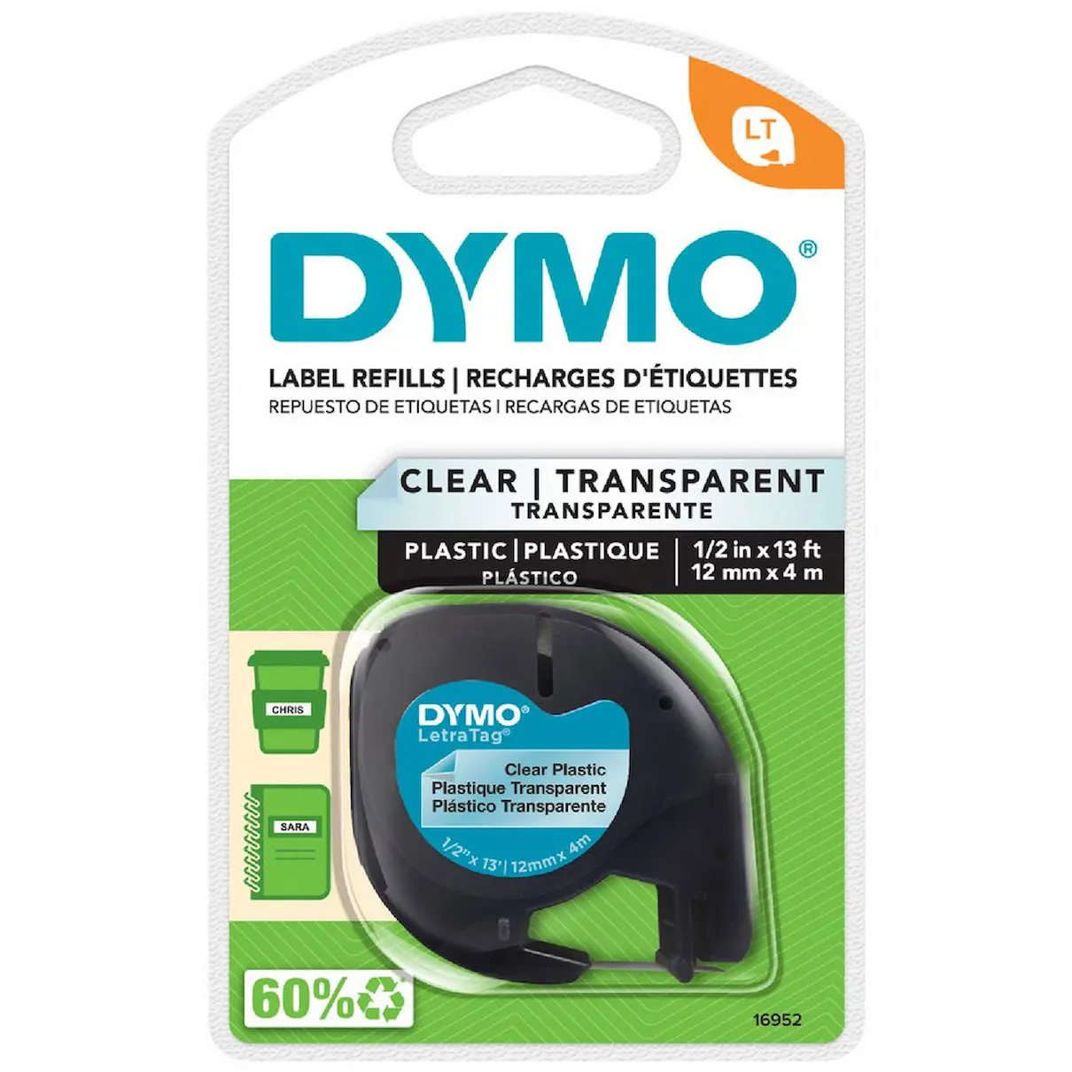 Dymo LetraTag Clear Plastic Tape packaged