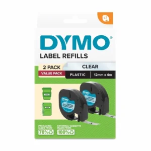 Dymo LetraTag Clear Plastic Tape, 2 Pack