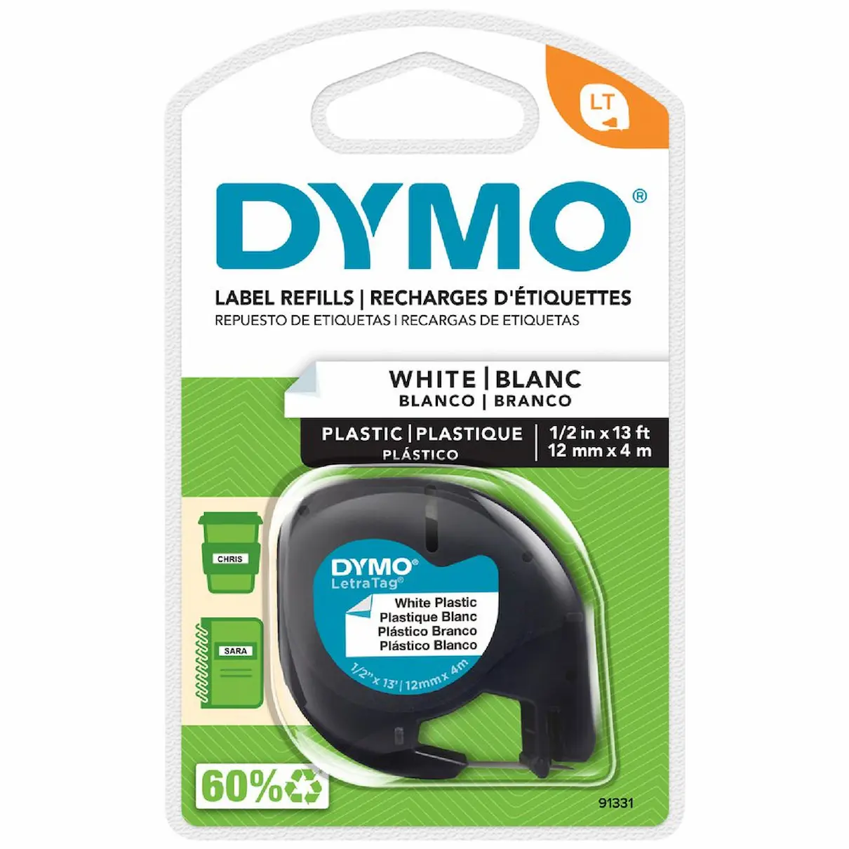 Dymo LetraTag White Plastic Tape packaged