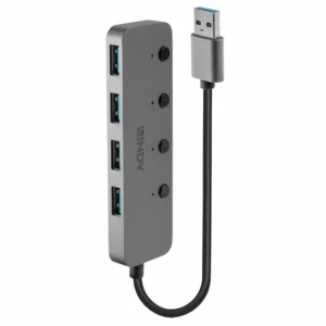 Lindy USB-A 3.0 4 Port Hub with On/Off Switches, 43309