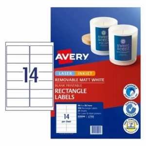 Avery 14up Removable Matt White Labels, L7163