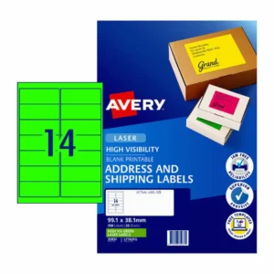 Avery Hi Vis Shipping & Address Labels, 14up, Fluro Green