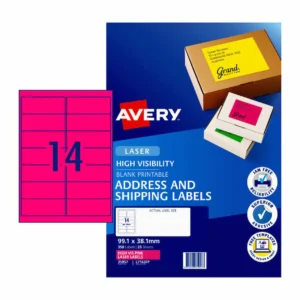 Avery Hi Vis Shipping & Address Labels, 14up, Fluro Pink