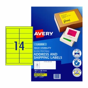 Avery Hi Vis Shipping & Address Labels, 14up, Fluro Yellow