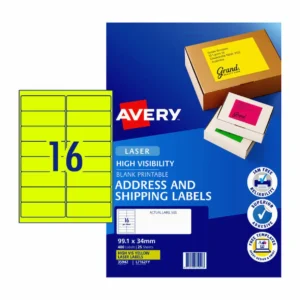 Avery Hi Vis Shipping & Address Labels, 16up, Fluro Yellow
