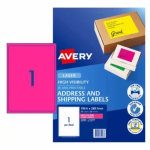 Avery Hi Vis Shipping & Address Labels, 1up, Fluro Pink