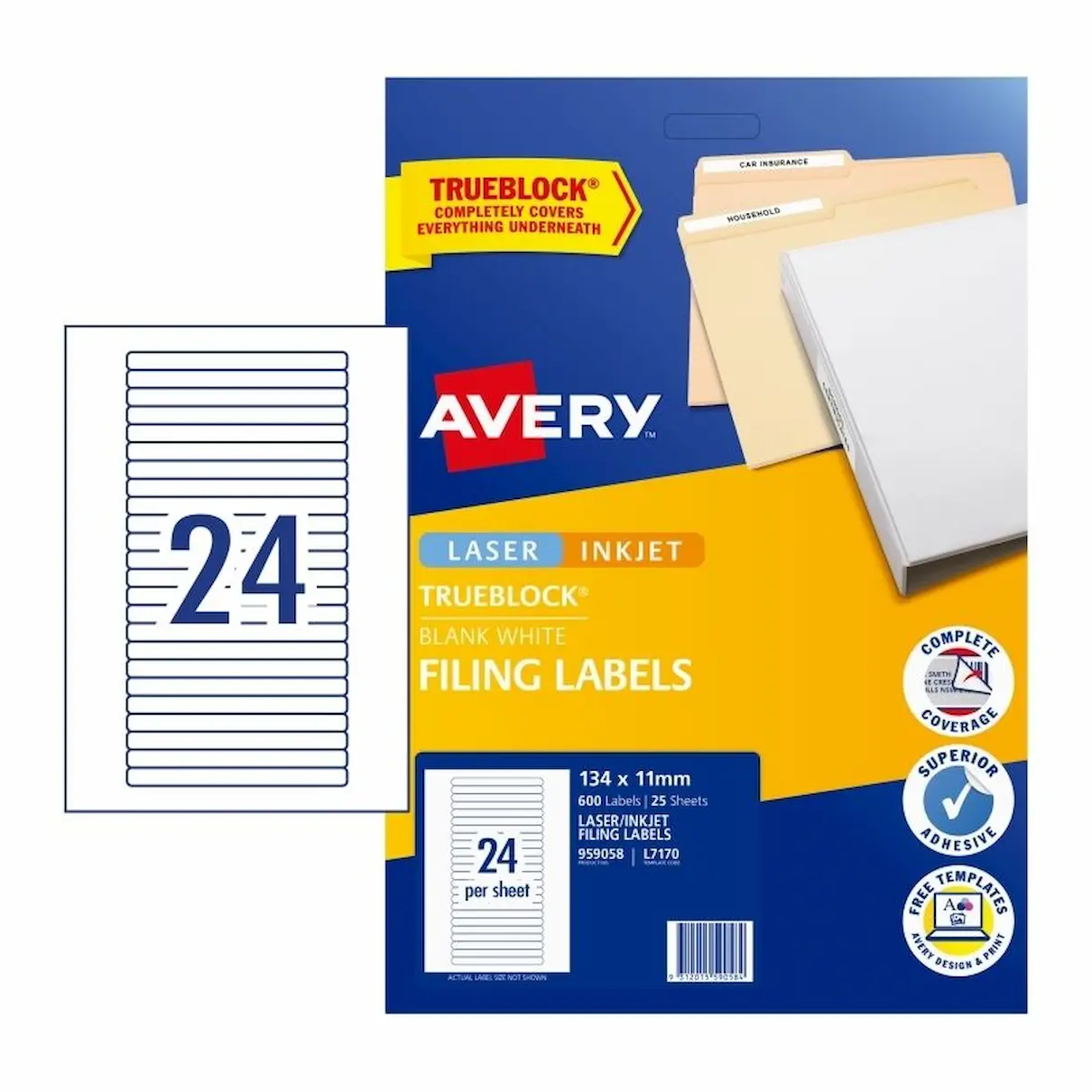 Avery Filing Labels, L7170, 24up, 25 sheets
