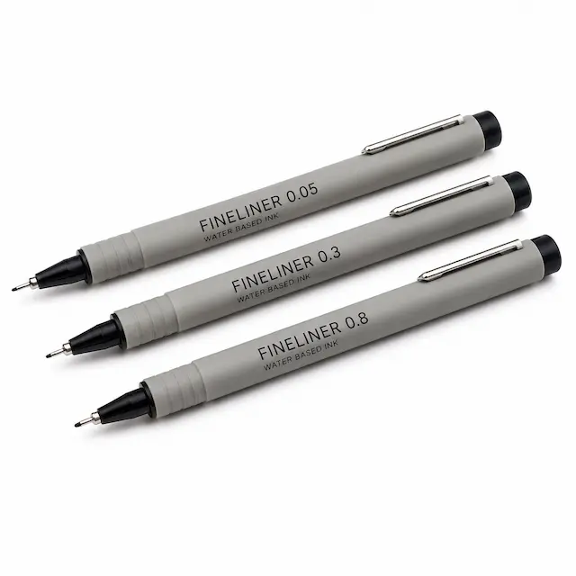 Fineliner pens for precise writing and drawing