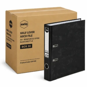 Marbig Half Lever Arch File A4 Black Mottle, box 20