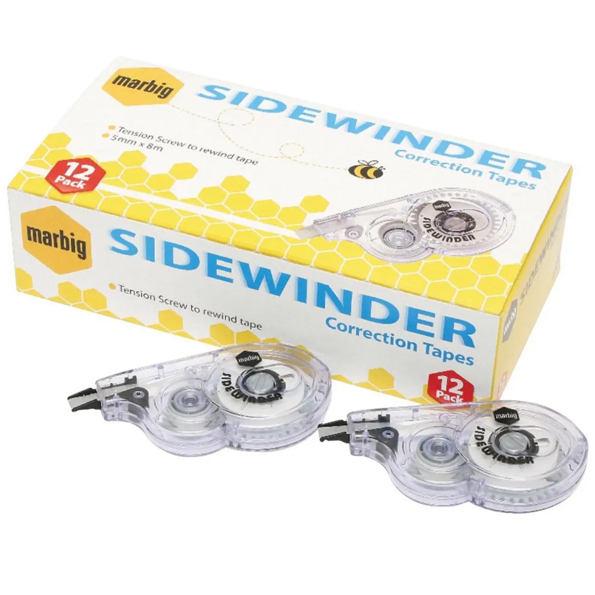 Marbig sidewinder correction tape, box 12