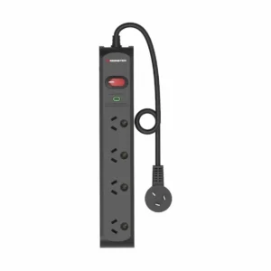 Monster 4 socket surge protector powerboard, black