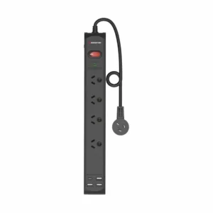 Monster 4 socket powerboard with usb ports, black