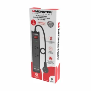 Monster dual socket surge protector, usb ports, boxed