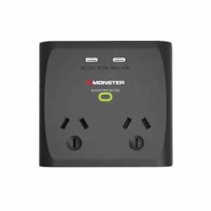Monster dual socket surge protector with usb ports, black