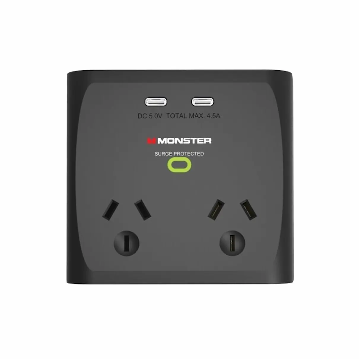 Monster dual socket surge protector with usb ports, black