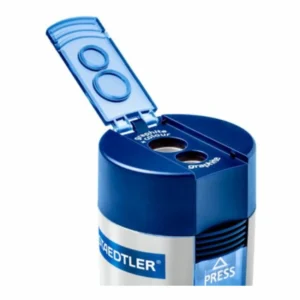 Staedtler Double Hole Tub Sharpener Blue, open lid