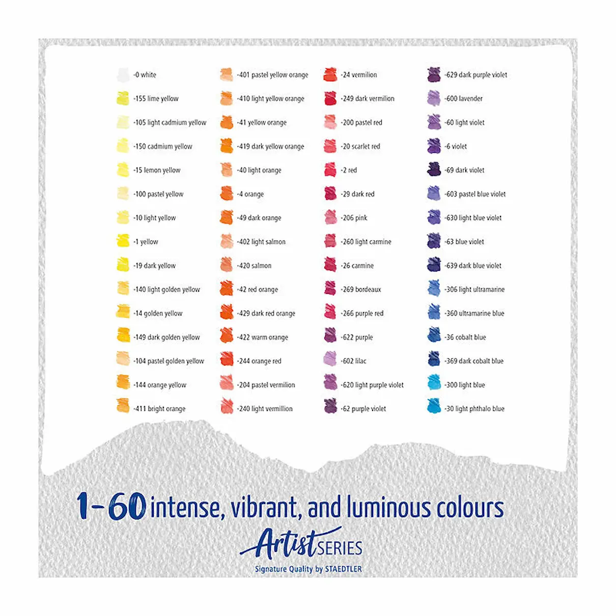 Staedtler Lumograph Aquarell Watercolour Pencils, Tin 120, colour chart