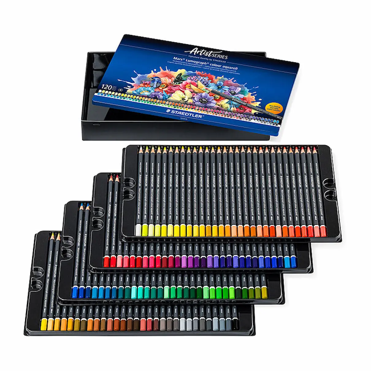 Staedtler Lumograph Aquarell Watercolour Pencils, Tin 120, trays