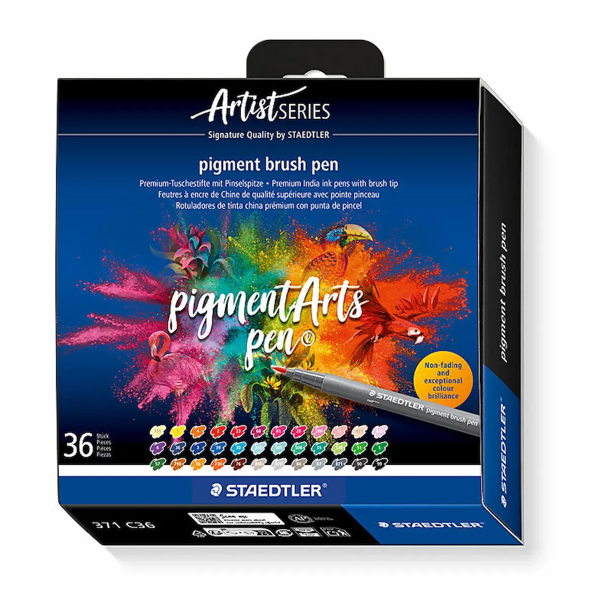 Staedtler Pigment Brush Pens, 371, Pack 36