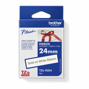 Brother TZe-R254 Ribbon Tape, 24mm Gold on White