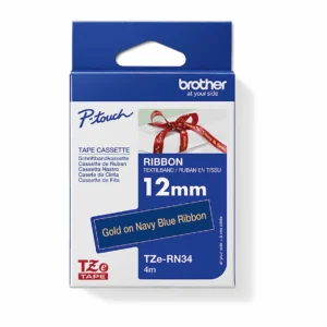 Brother TZe-RN34 Ribbon Tape, 12mm Gold on Navy Blue