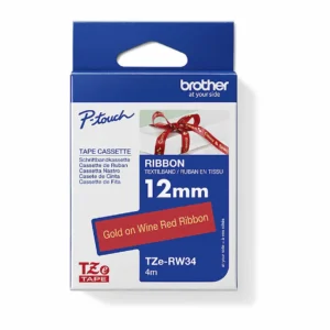 Brother TZe-RW34 Ribbon Tape, 12mm Gold on Wine Red