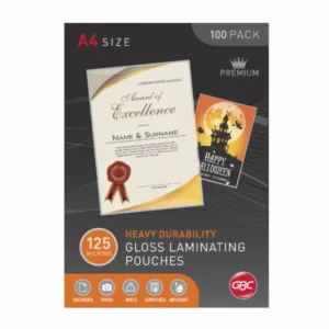 GBC 125micron A4 Gloss Laminating Pouches, pk 100
