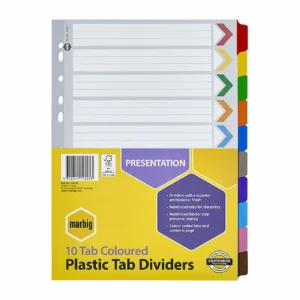 Marbig 10 Tab Dividers, Reinforced Colour