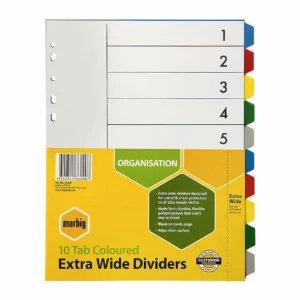 Marbig 10 Tab Dividers Extra Wide Colour