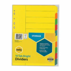 Marbig 10 Tab Dividers, Manilla Brights